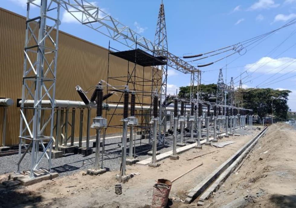 Transmission lines at sunset